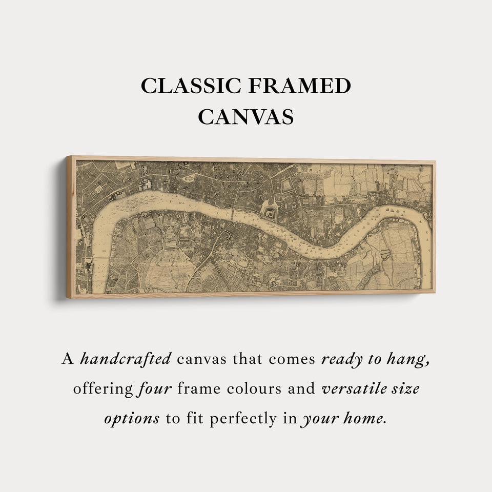 Horizontal Wall Art Vintage London Map Long Framed Canvas For Living Room