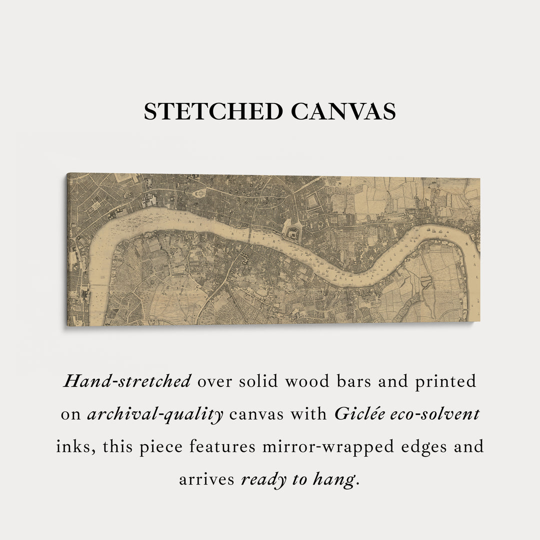 Horizontal Wall Art Vintage London Map Long Framed Canvas For Living Room