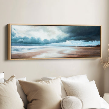 Wide Wall Art Stormy Coastal Shoreline For Hallway Moody Seaside Scene