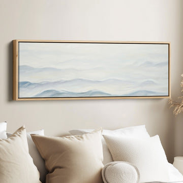 Wide Framed Canvas Minimalist Abstract Waves For Bedroom Calm Coastal Decor