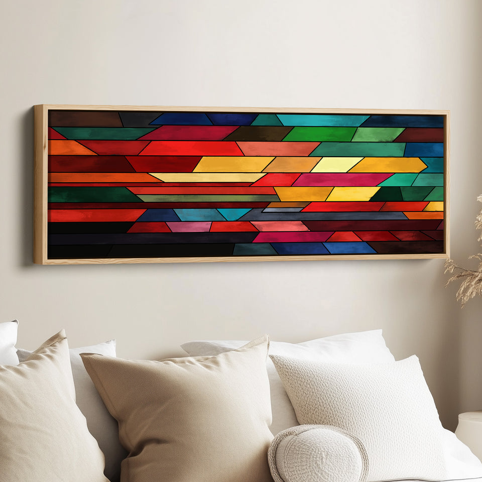 Panoramic Wall Art Colourful Geometric Pattern For Office Modern Abstract Design