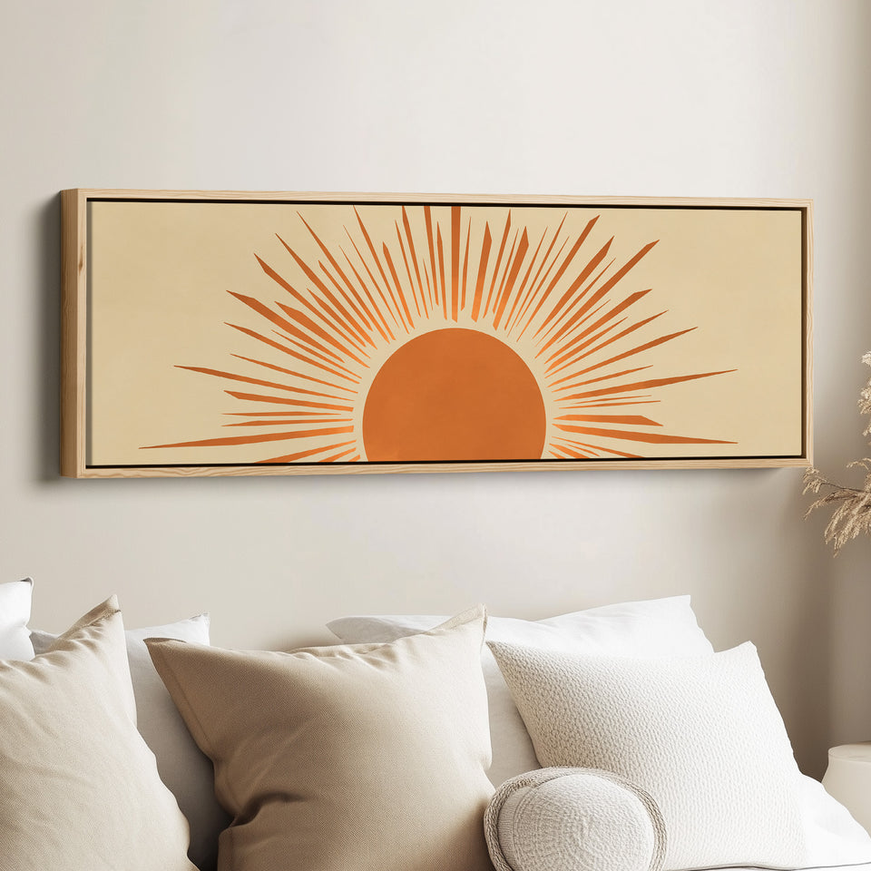 Horizontal Wall Art Abstract Sunburst Design For Hallway Warm Minimal Decor