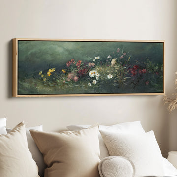 Wide Wall Art Moody Floral Garden For Living Room Dark Botanical Scene