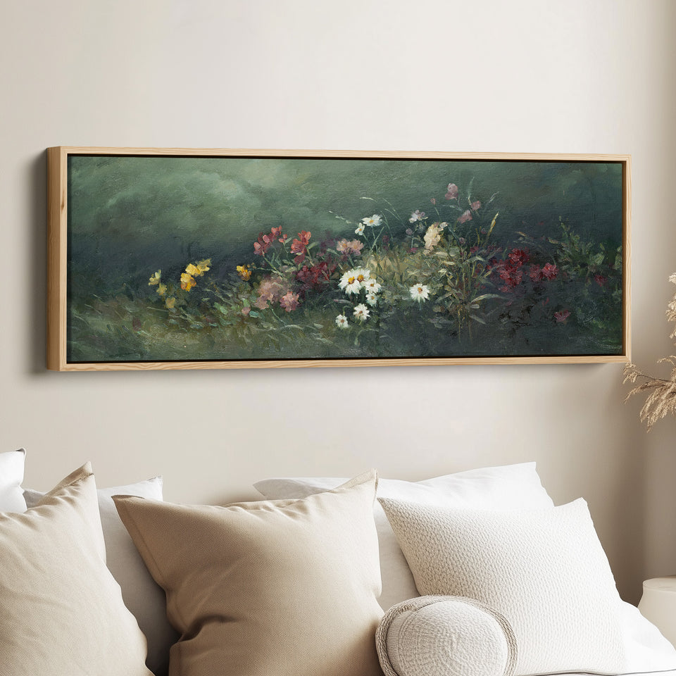 Wide Wall Art Moody Floral Garden For Living Room Dark Botanical Scene