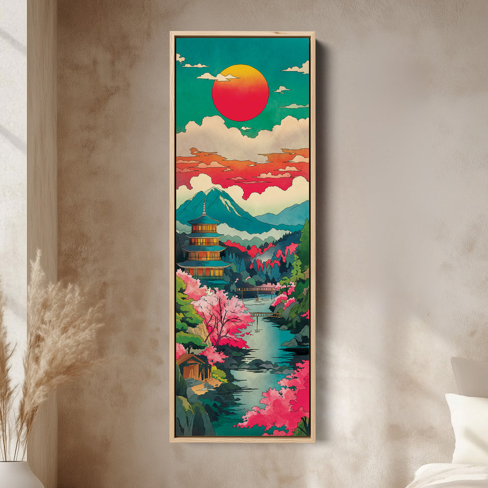 Large Wall Art Japanese Pagoda Landscape For Hallway Decor