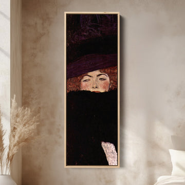 Gustav Klimt Vertical Wall Art Lady With Hat Portrait For Bedroom