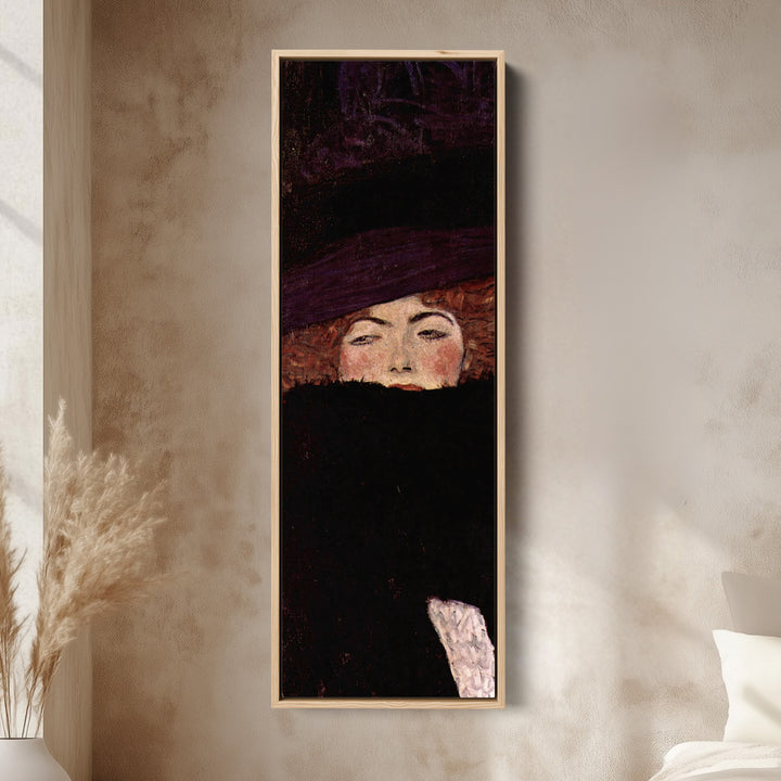 Gustav Klimt Vertical Wall Art Lady With Hat Portrait For Bedroom