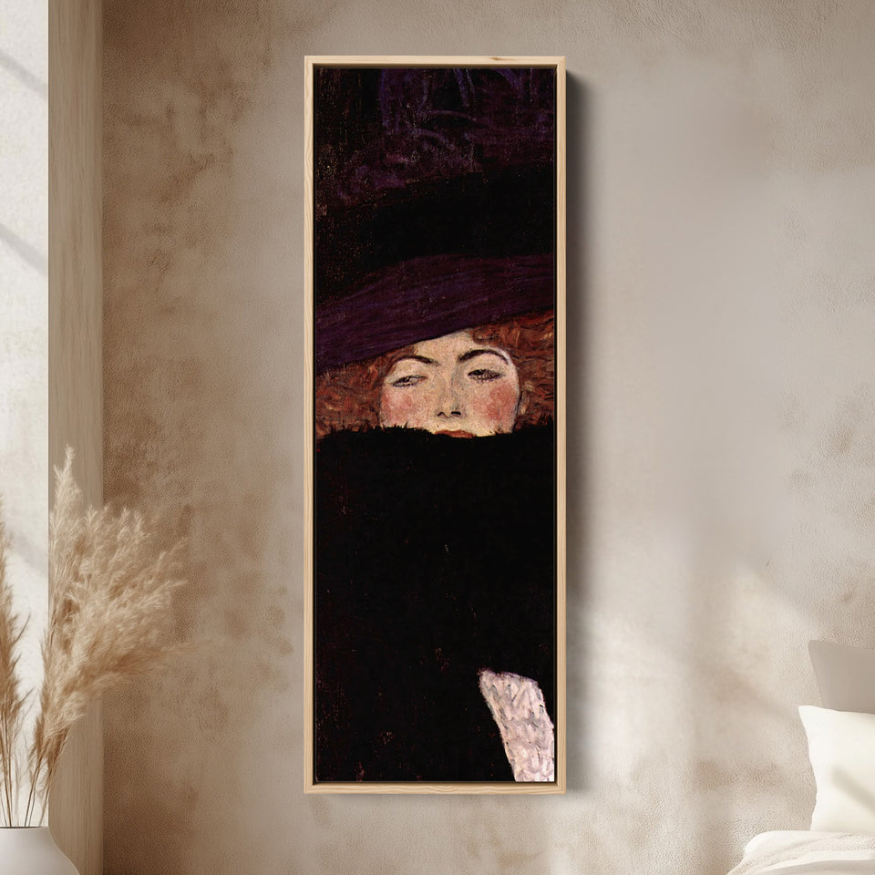 Gustav Klimt Vertical Wall Art Lady With Hat Portrait For Bedroom