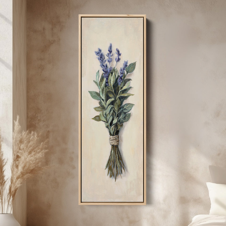 Tall Narrow Canvas Lavender And Green Bouquet For Kitchen Decor