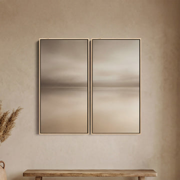 Diptych Wall Art Neutral Horizon Landscape for Living Room Minimalist Lake Scene