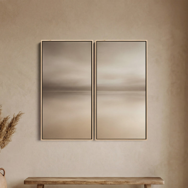 Diptych Wall Art Neutral Horizon Landscape for Living Room Minimalist Lake Scene