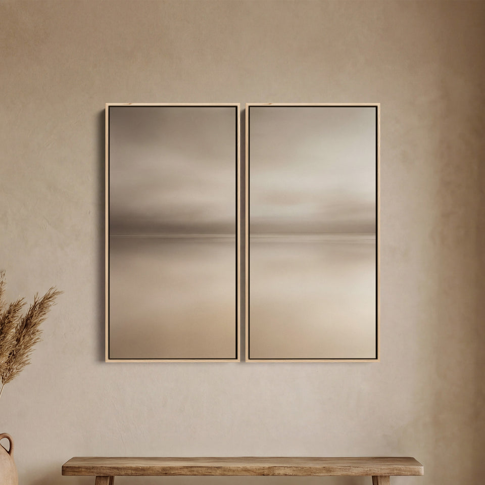 Diptych Wall Art Neutral Horizon Landscape for Living Room Minimalist Lake Scene
