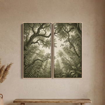 Two Panel Wall Art Jungle Canopy for Office Botanical Forest Illustration