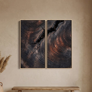 Large Diptych Wall Art Dark Wood Grain for Office Minimalist Abstract