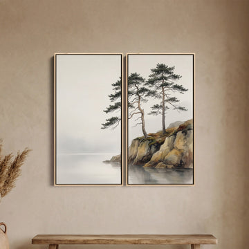 Extra Large Wall Art Set Minimalist Pine Cliffs for Hallway Coastal Nature