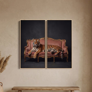 Tiger Lounge Large Diptych Wall Art Living Room Animal Portrait