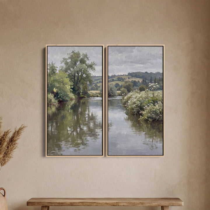 Peaceful River Large Scale Wall Art Set Office Countryside Landscape