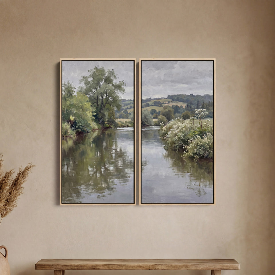 Peaceful River Large Scale Wall Art Set Office Countryside Landscape