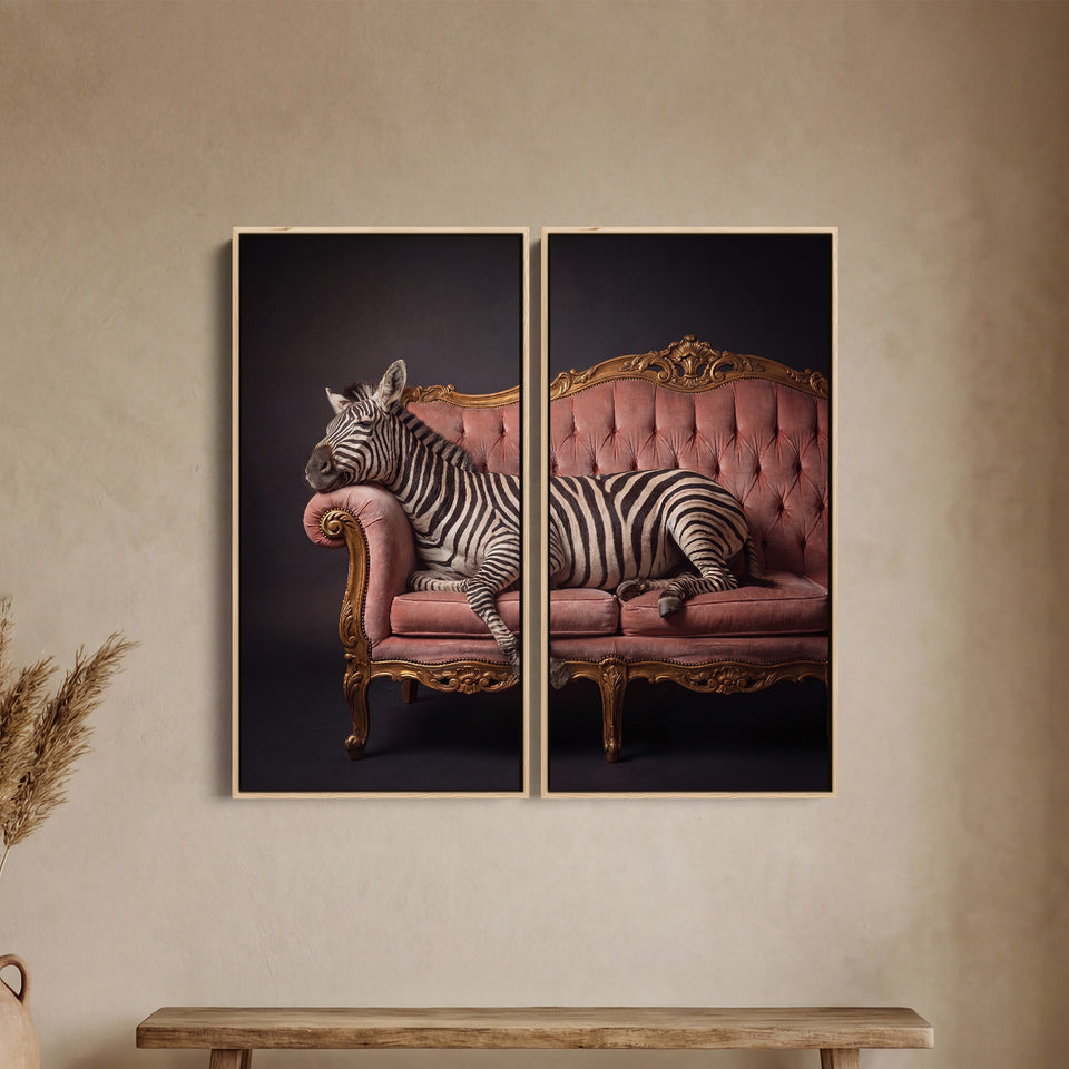 Zebra Lounge Diptych Wall Art Living Room Vintage Animal