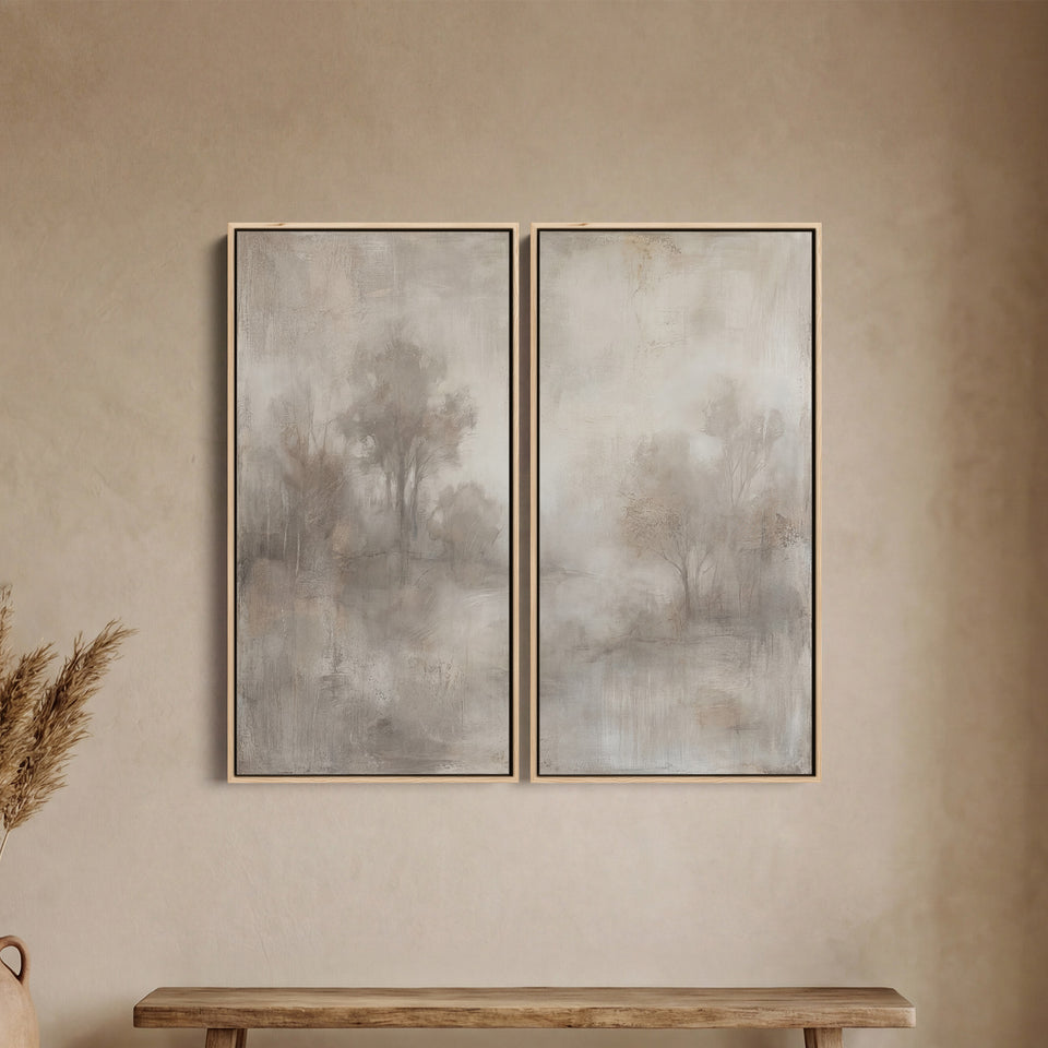 Set Of 2 Wall Art Misty Woodland Landscape Hallway
