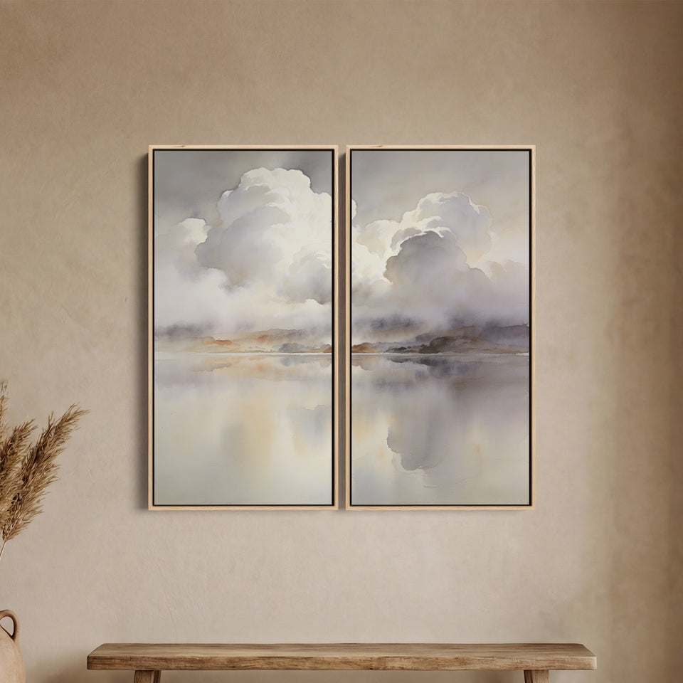 Cloud Reflections Vertical Diptych Wall Art Bedroom
