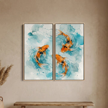 Three Koi Large Diptych Wall Art Living Room