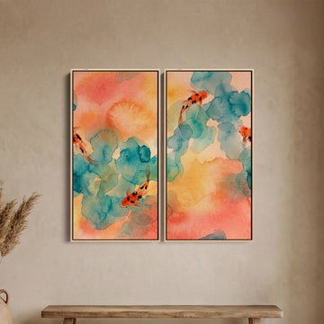 Koi Watercolour Oversized Canvas Wall Art Set Dining Room