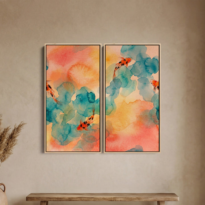 Koi Watercolour Oversized Canvas Wall Art Set Dining Room