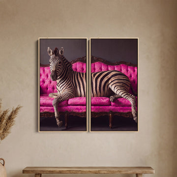 Zebra On Pink Sofa 2 Piece Wall Art Set Living Room