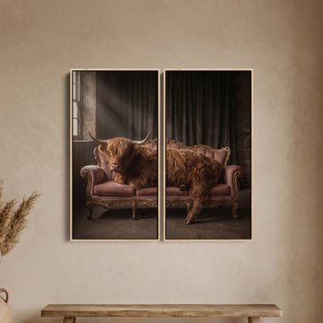 Highland Cow Two Panel Wall Art Office Animal Portrait