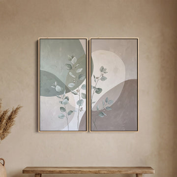 Minimal Botanical Vertical Diptych Wall Art Hallway