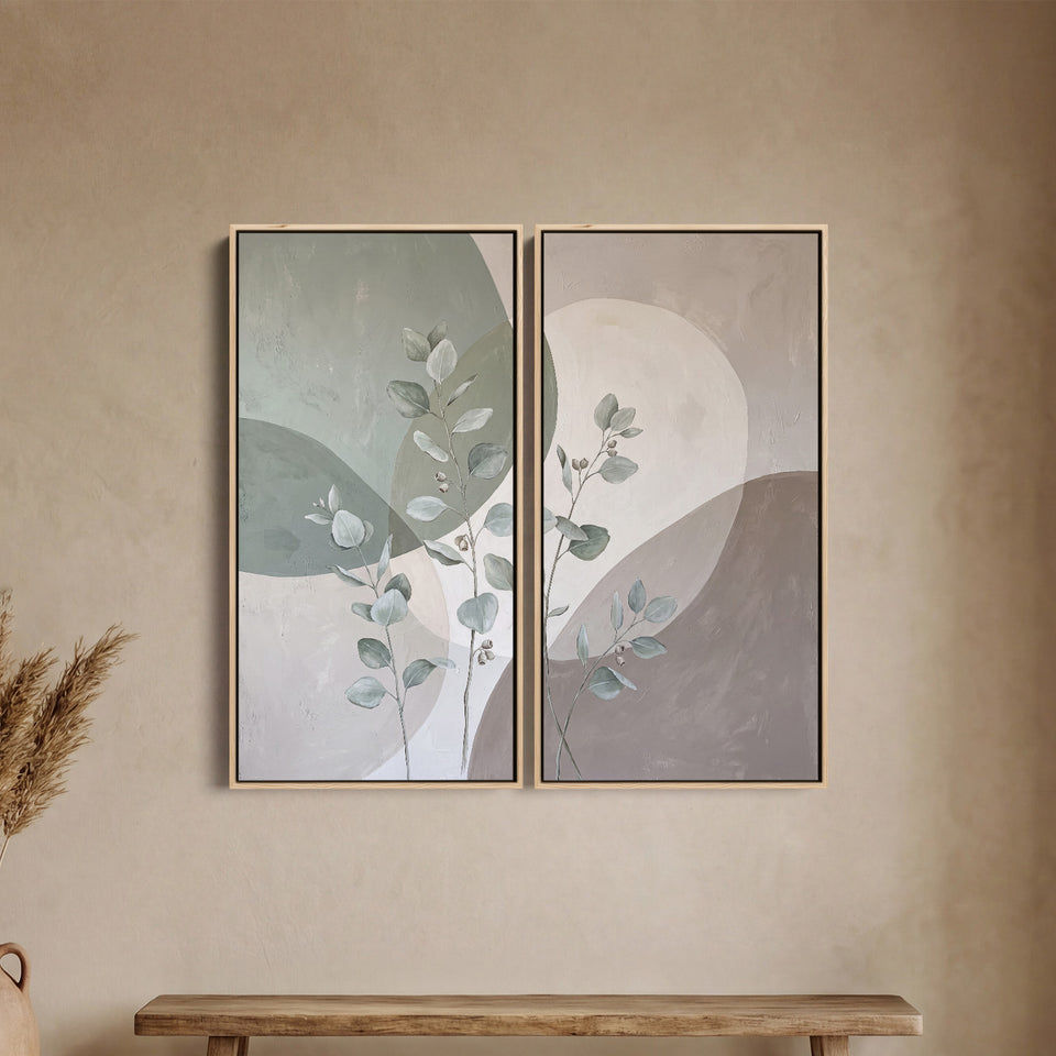 Minimal Botanical Vertical Diptych Wall Art Hallway