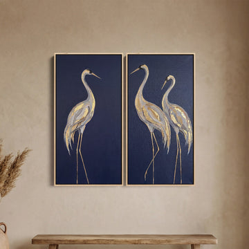 Elegant Cranes Oversized Canvas Wall Art Set Dining Room