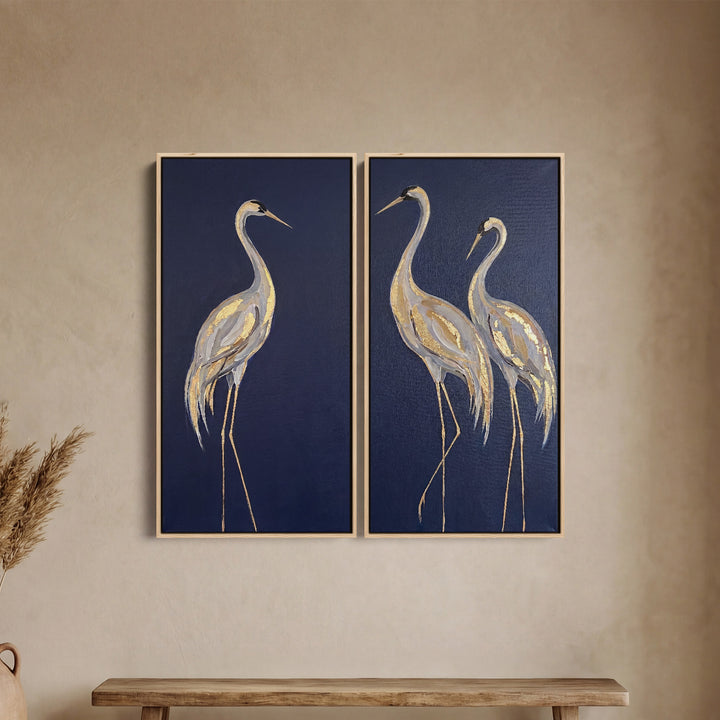 Elegant Cranes Oversized Canvas Wall Art Set Dining Room