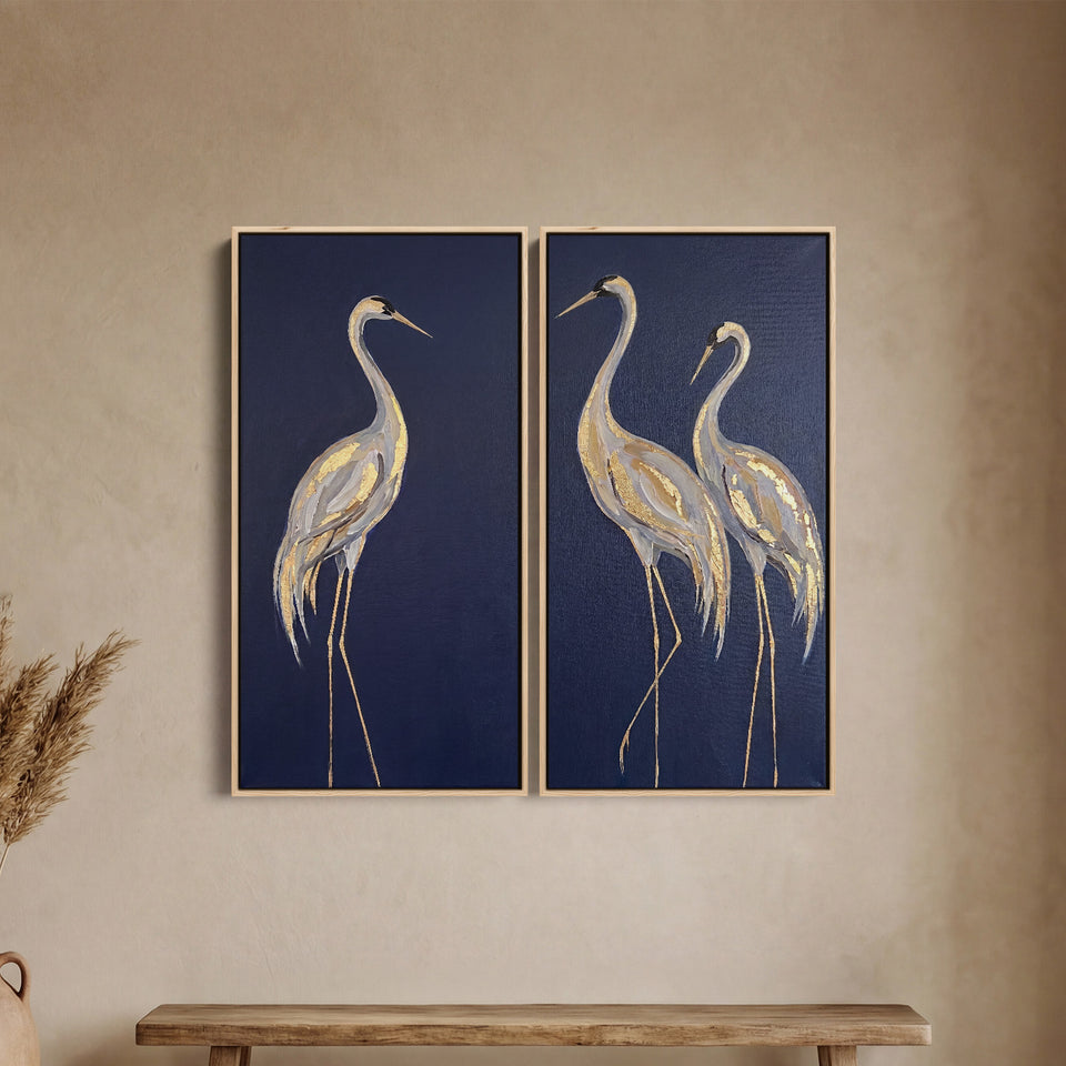 Elegant Cranes Oversized Canvas Wall Art Set Dining Room
