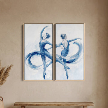 Dancing Ballet Diptych Wall Art Living Room Blue Figures
