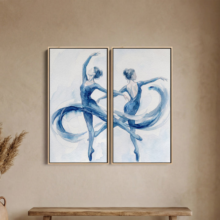 Dancing Ballet Diptych Wall Art Living Room Blue Figures