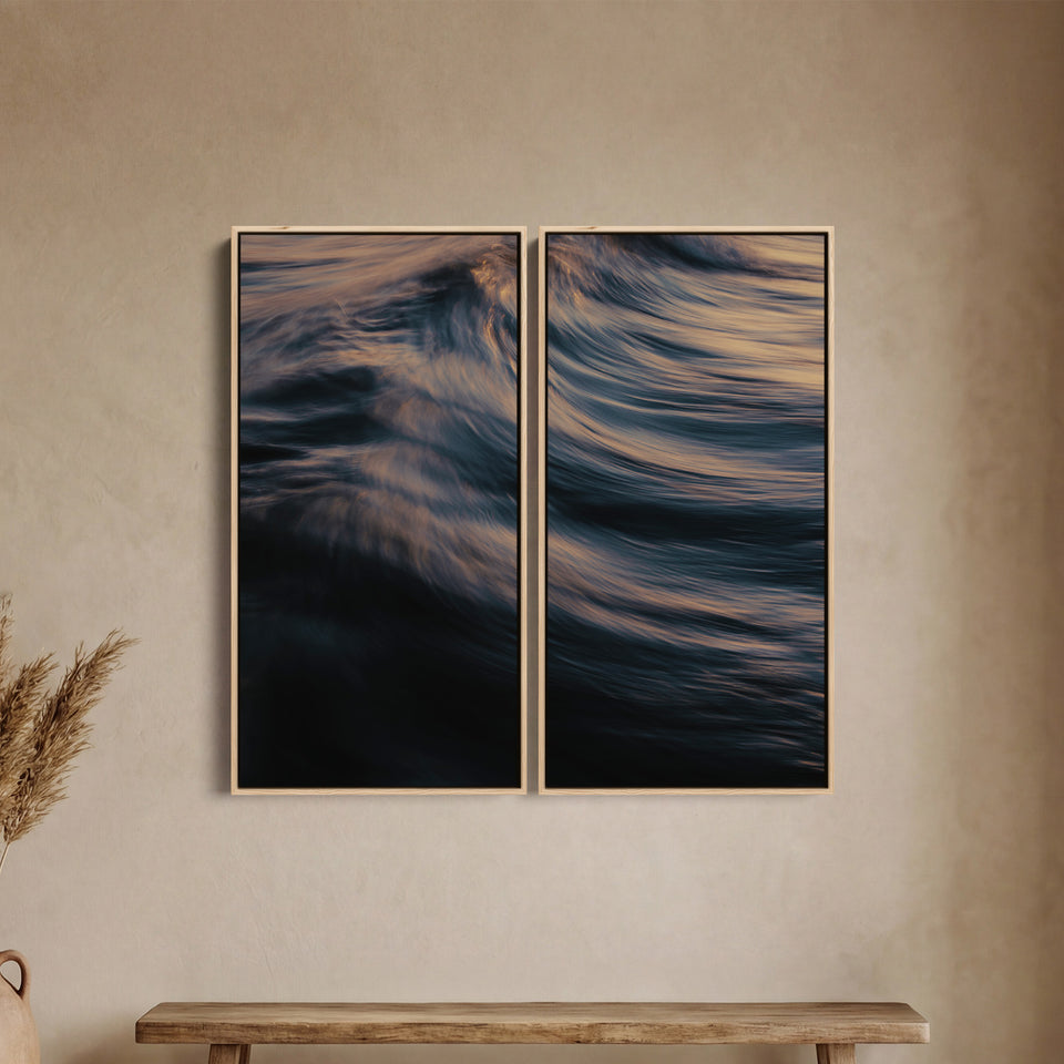 Breaking Ocean Wave Triptych Wall Art For Living Room In Blue And Orange