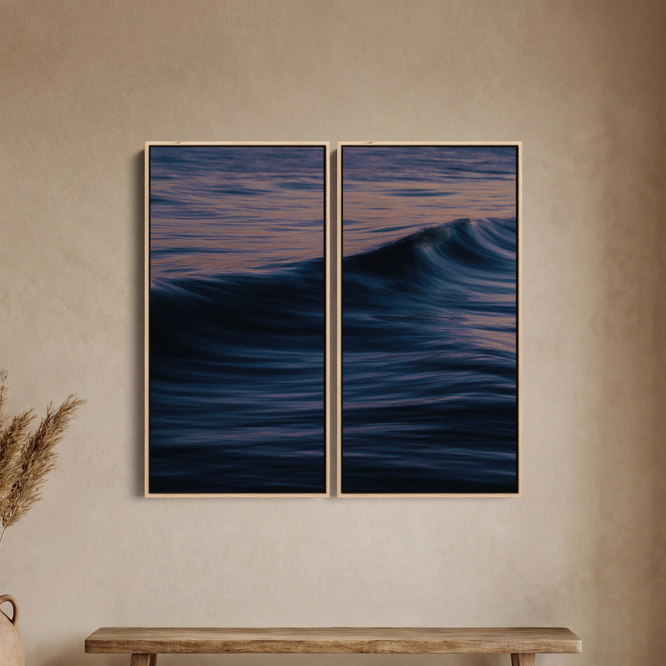 Ocean Wave Crest 3 Piece Wall Art Set For Hallway In Blue And Pink