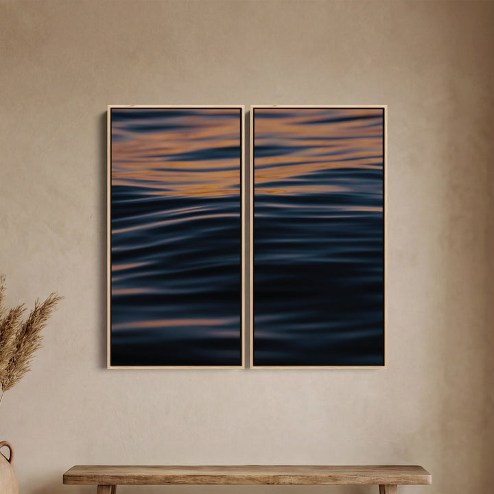 Orange Sea Ripples Three Panel Wall Art For Kitchen With Deep Blue Water