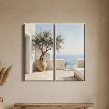 Blue Terrace 2 Piece Wall Art Set With Potted Olive Tree For Kitchen