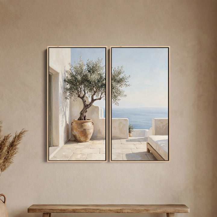 Blue Terrace 2 Piece Wall Art Set With Potted Olive Tree For Kitchen