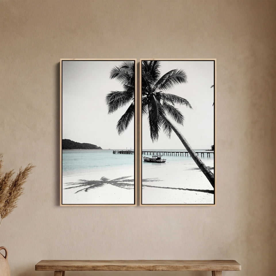 Tropical Beach Palm Two Panel Wall Art For Living Room