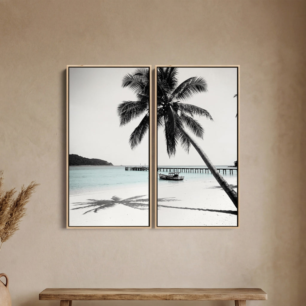 Tropical Beach Palm Two Panel Wall Art For Living Room – Atelier