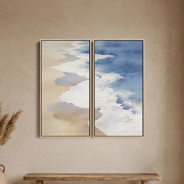 Ocean Shoreline Waves Vertical Diptych Wall Art For Office