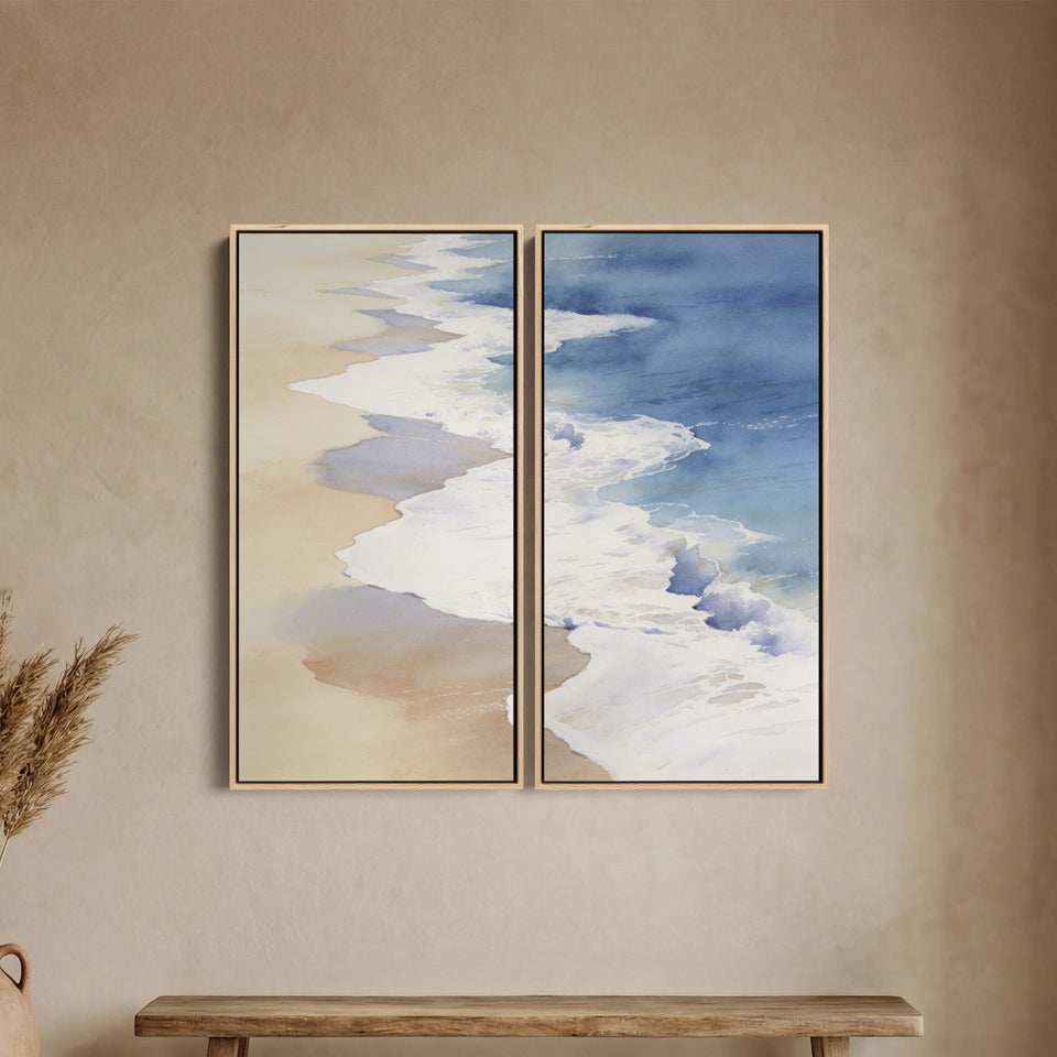 Ocean Shoreline Waves Vertical Diptych Wall Art For Office