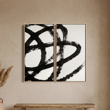 Black Abstract Brushstrokes Large Diptych Wall Art For Hallway