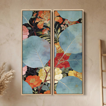 Two Panel Wall Art Floral Leaves Office Botanical