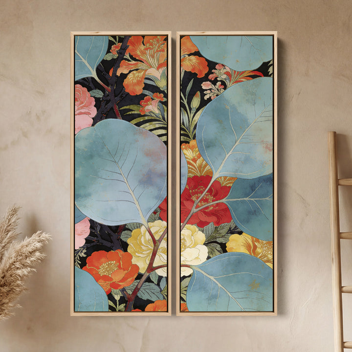 Two Panel Wall Art Floral Leaves Office Botanical