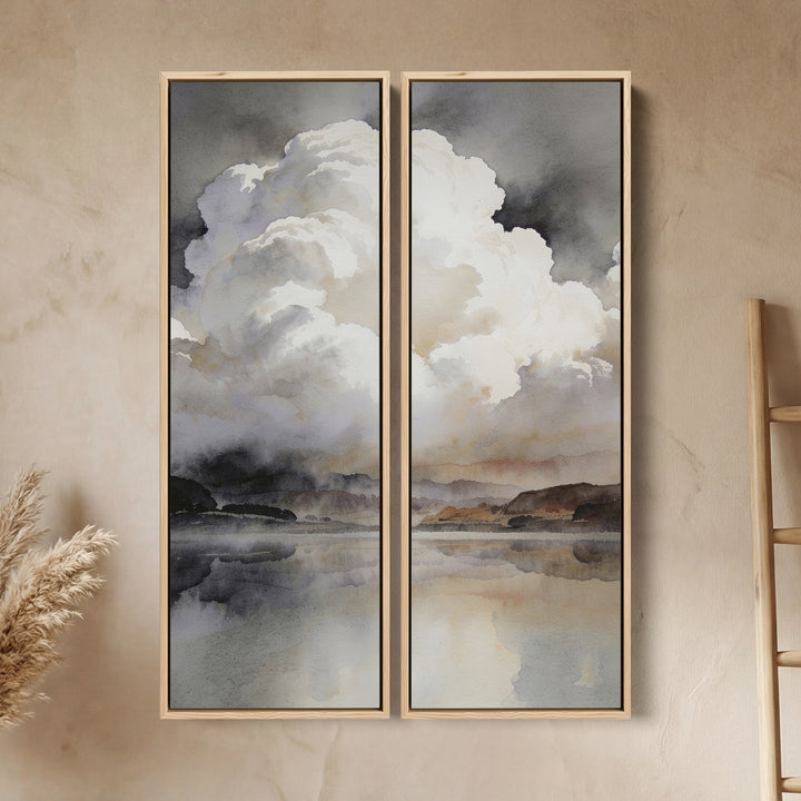 Vertical Diptych Wall Art Dramatic Cloud Reflections Bedroom